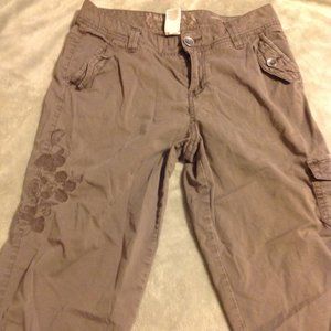 Soft Brown Capris ~ Emroidery Right Leg ~ Size 8
